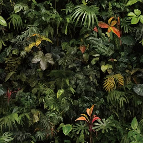 ReWallpaper 44.5cm×7m Dark Green Jungle Wallpaper Sticky Back Plastic Patterned Tropical Leaf Peel and Stick Wallpaper Living Room Self Adhesive Vinyl Vintage for Drawers Cabinets
