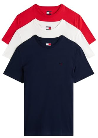Tommy Jeans Herren TJM Xslim 3 Pack Tee Dm0dm21579 S/S T-Shirt, Multi (Ecru/Dark Night Navy/Red Alert), S EU