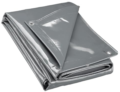 Wiltec Telone occhiellato grigio 5 x 7 m resistente alle intemperie e a raggi UV, impermeabile, robusto telo di protezione in poliestere 650 g/m² con rivestimento in PVC