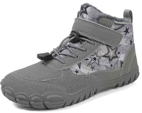 AONEGOLD Barefoot Stivali Invernali Bambino Comode con Imbottitura Calda Antiscivolo Impermeabili Comodi Barefoot Shoes Outdoor Leggeri Stivali da Neve(Grigio,37 EU)