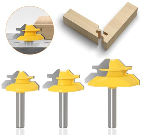 Dfuqanb 3 stycken 45° lås meder router bit träbearbetning skärverktyg, 8 mm skaft limfräs överfräs, 45 graders limfräs geringfräs set 8 mm skaft, för gravyrmaskin trimmaskin