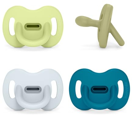 Suavinex, Pack 4 Chupetes Todo Silicona, para Bebés 0/6 Meses y Recién Nacidos, con Tetina Fisiológica SX Pro, Súper Blandito y Flexible, Ideal para Dormir, Respeta Desarrollo Bucodental, Azul, Verde