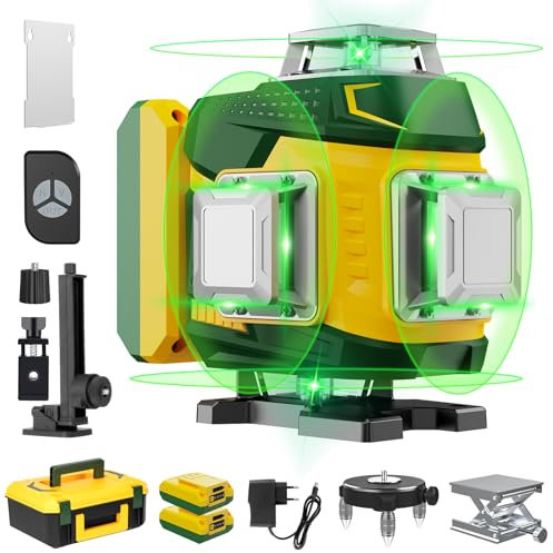 【Modo de Pulso】Nivel Laser Autonivelante 360 Grados, Nivel Láser Verde 16 Líneas Láser Horizontal/Vertical, Fuente de Luz Importada, 5400mah*2 Batería