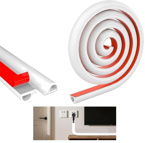 Mini kabelkanal vit självhäftande, kabel gömma, kabelkanal flexibel, kabelfack, kabelkanal, kabelkanal vägg, kabeltunnel, kabelschakt självhäftande för golv väggar kakel 2 m
