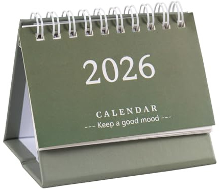 Mini Desk Calendar 2025-2026 UK, July 2025 to Dec. 2026-18 Month Pocket Flip Desktop Academic Calendar Planner, Portable Monthly Small Desk Calendar for Home Office School (Green)