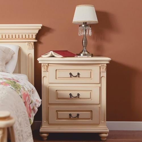 Casa Padrino Cómoda de noche barroca de lujo con 3 cajones crema H. 70 cm - Muebles barrocos