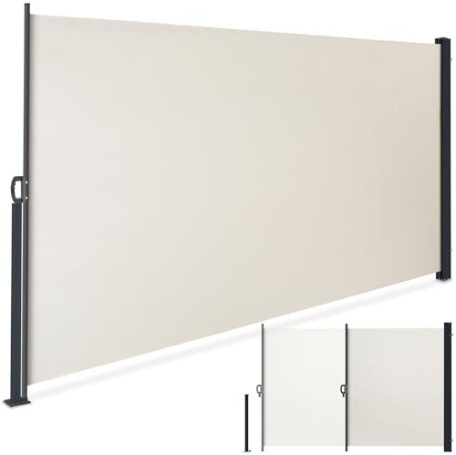 tectake® Tenda Laterale Avvolgibile, Estensibile, 300 x 180 cm, Paravento da Esterno, Tenda Parasole Esterno, in Acciaio, per Giardino, Balcone e Terrazza, Frangivista Frangivento da Esterno - Beige
