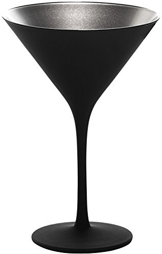 Stölzle Lausitz Copas de Cóctel Elements Negro/Plata Set de 6 – 240 ml – Copas de Cristal Elegantes para Martini y Manhattan – Resistentes a Golpes y Aptas para Lavavajillas – Diseño Moderno