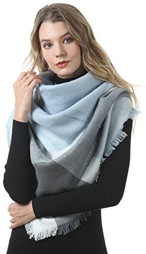 MAKFORT Écharpes d'hiver chaudes pour femmes - Écharpes en plaid à carreaux pour femmes, écharpe tartan pour dames, mode hivernale, châles et écharpes à carreaux avec pompon 140 * 140 cm'
