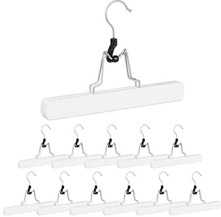 Relaxdays 24 x Hosenspanner Holz, 360° drehbarer Haken, Filzschutz, HBT: 17 x 25 x 2,3 cm, Kleiderbügel Hose & Rock, weiß