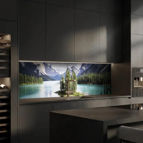 Dedeco köksbakvägg motiv: Berg V1, 3 mm akrylglas som stänkskydd för köksväggen, väggskydd, dekorativ vägg vattentät, 3D-effekt, alla underlag, 240 x 60 cm