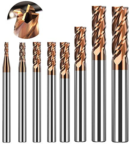 ASNOMY 8 piezas fresas de Carburo 4 Flautas de metal duro, Fresas de Fresado CNC, fresas de diámetro 2 – 12 mm, fresas CNC para metal, revestimiento AlTiN 55 HRC