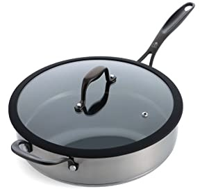 BK Ceramic Black Stainless Steel Sauté Pan with PFAS-Free Ceramic Non-Stick Coating, 28 cm/3.5 Litre, Induction, Dishwasher Safe, Oven Safe, Silver & Black