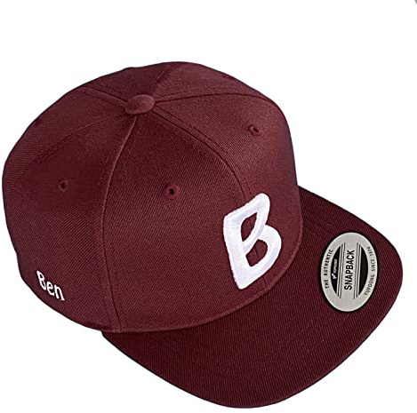 Schnoschi Barnkeps med 3D-bokstäver och namn broderad barnkeps, snapback 45–54 cm omkrets, Vinröd, One size