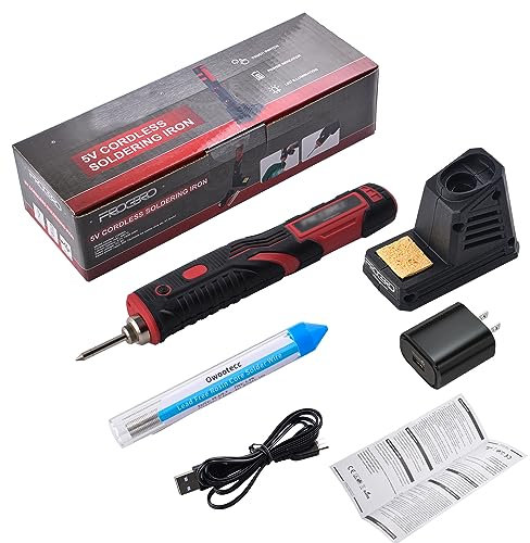 Owootecc Fer à souder portable sans fil 11 W 2500 mAh Max 520 °C, noyau à chauffage rapide, kit de fer à souder professionnel sans fil pour débutants et professionnels