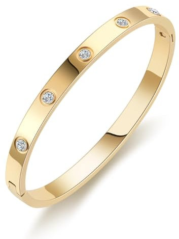 NTRUXZP Schmuck Damen Armreif Edelstahl Zirkonia einfache Stil Liebe Armband 6mm breit mit Schließe Armspange Gravur Schmuck Damen Schmuck Damen Schmuck Damen Gold