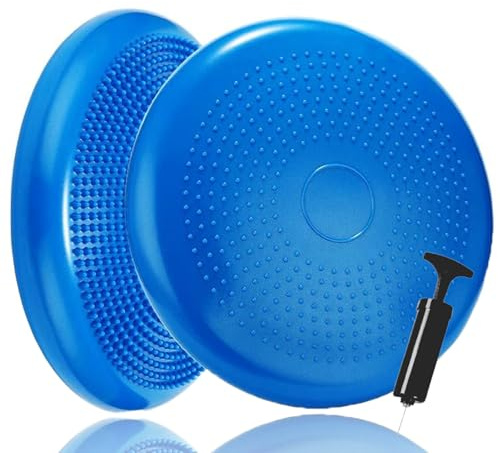 ZZTTLE Coussin d'équilibre pour enfants et adultes - Avec pompe à air - Diamètre : 33 cm - Pour équilibre, yoga, massage, physique, coordination, fitness - Bleu