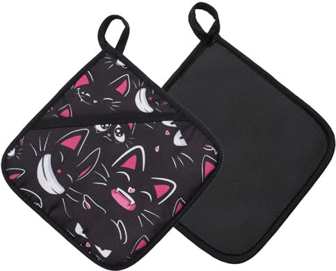 Topflappen mit Tasche, Küche Hot Pads Kochen Topflappen mit niedlichen Katze Karikatur Design Neopren Topfträger für Backen BBQ