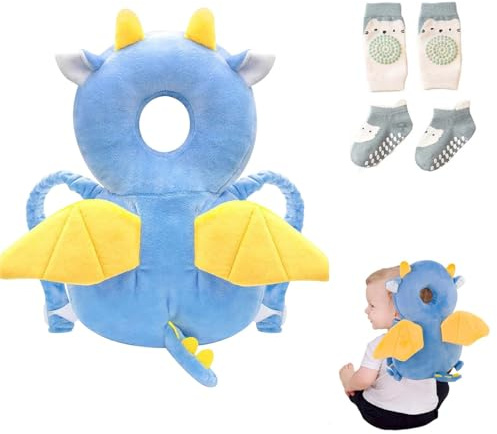 Bambebe Soporte para la Cabeza del Bebé Ajustables Anti-Caídas Almohada Protección Bebé Protector de Cabeza Casco de Protección para Bebe(Dragón)