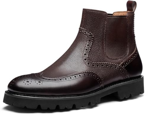 Jepsen Gord Men's Chelsea Boots Genuine Cowhide Leather Wingtip Dress Boots with Brogue Classic Ankle Boots for Casual and Formal Wear, Brown, 10.5