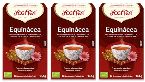 Yogi Tea - Equinácea - Infusión Ayurvédica - Mezcla de Equinácea, Rooibos y Cardamomo - Sin Cafeína - Pack de 3x17 bolsitas (51 bolsitas en total)