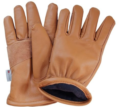 NBLEAGLO Thermo Arbeitshandschuhe Winter Wasserdicht Warme Winterhandschuh für Herren und Damen Isolierte Braun Lederhandschuhe Gefüttert für Kaltes Wetter (Winter, Large)