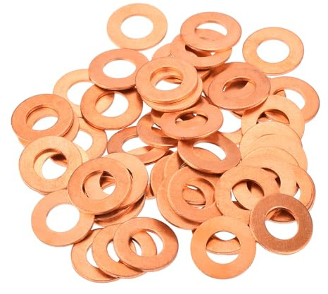 QUARKZMAN 52 Pièces Rondelles Plates en Cuivre, Rondelles d'Écrasement Métriques Plates en Cuivre Amélioré de 7x14x1mm pour Raccords Hydrauliques Vis Écrou Réparation Électronique