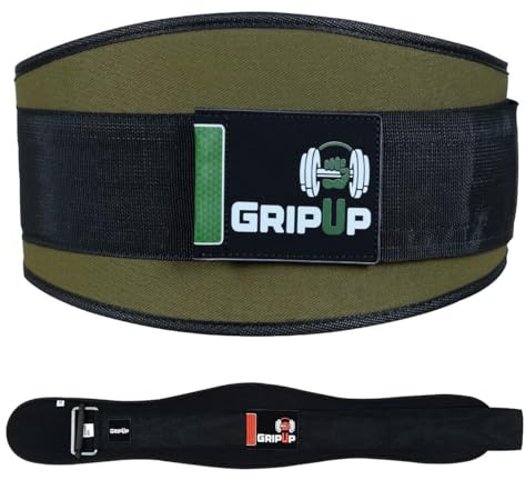 GripUp Powerlifting Belt Auto-Lock 6.5” Padded Back Support Ideal for Men & Women in Gym Fitness Bodybuilding Powerlifting Weightlifting Deadlifts & Squats Professional Exercise Equipment (Green, S)