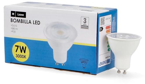 M Ledme - Pack 6, Bombilla Led Gu10 Smd Plus 7W 60°, Luz cálida (3000k), casquillo GU10, 580 Lumen, IP20, Apertura del Haz de Luz 60°, Eficiencia energética y Bajo Consumo. LM7615