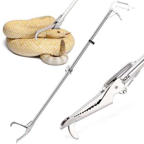 Hiceeden 47 Professional Stainless Steel Snake Grabber Tool, Collapsible Snake Reptile Tong with Lock and Wide Jaw, Heavy Duty Rattle Snake Catcher Stick Handling Tool