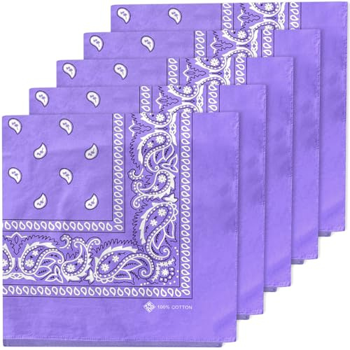 ZENO Bandana Lavanda – 100% Algodón & Fibra Natural – Pañuelo Cabeza Hombre y Mujer Sin Poliéster – Suave, Resistente & Lavable – Bandana Hombre y Mujer – Unisex & Niños - 5 Pack