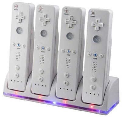 4 in 1 Charging Station for Wii&Wii U Remote Controller, Charger with 4 Rechargeable Battery Packs, 4 Port Charging Station+4PCS 2800mAh Replacement Batteries+USB Cable, Remote Not Included