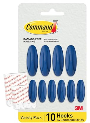 Command Designer Adhesive Hooks, Arctic Freeze Color - 10 Wall Hooks (4 Large, 6 Medium) & 16 Indoor Adhesive Strips (8 Large, 8 Medium) - Damage-Free Hanging, Decorating & Organizing