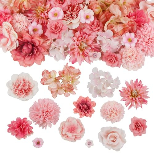 CITYES 50 Pcs Artificial Flowers Heads Faux Daisy Flower Garland Heads Pink Small Fake Peony Rose Flowers Bulk Mini Silk Daisy Flower for Craft Wedding Party DIY Wreath Graduation Cap Home Decoration