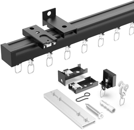 YLNANMI Riel de cortina de techo para montaje en techo y pared (128 pulgadas/10.6 pies), fácil de instalar, riel de cortina deslizante suave, montaje en techo y pared, rieles de cortina divisores de