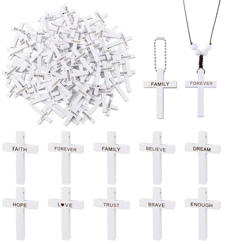 AHANDMAKER 100 st träkors berlocker, 10 stilar, träkorshänge, vit hängande prydnad för gör-det-själv halsband, armband, örhängen, smyckestillverkning, påskhelgdagar, handgjorda tillbehör 44 x 29 x 5
