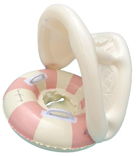 Galleggiante bambino piscina – Anello galleggiante per neonata con protezione solare, sedile di sicurezza pieghevole, anello per nuoto galleggiante, ombrellone, esterno, spiaggia, giardino