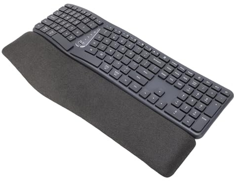 Garsent Ergonomiskt Tangentbord, Ergonomiskt Delat Tangentbord med Dämpad Handledsstöd, 2,4 G USB C Bluetooth Trådlöst Datortangentbord med 111 Tangenter, Laddningsbart för Skrivbord,