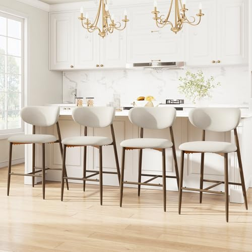MALOL Bar Stools Set of 4, Counter Height bar stools, Kitchen Bar Stools with Backs, Modern Upholstered, Modern Bar Stools with Metal Legs for Kitchen Island, Counter, Beige