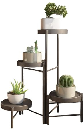 Soporte para plantas, 4 niveles, esquina para flores, estantería de metal con bandejas extraíbles, estantería para plantas de varios niveles para varias plantas, soporte para flores para jardín