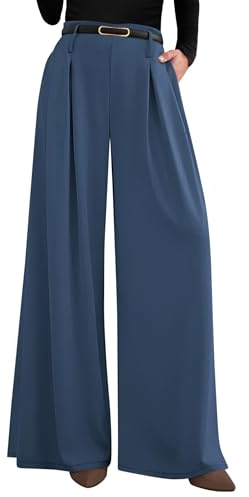 PRETTYGARDEN Womens Wide Leg Trousers 2026 Elastic High Waisted Dress Pants Pleated Slacks Flowy Business Work Palazzo Pants (Grey Blue,X-Large)
