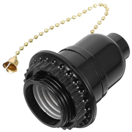 HONITANO Casquillos para Fácil Instalación para Bombillas con Cadena de Tracción con Diseño Simple Portalámparas de Techo en Plástico Negro y Casquillo E27