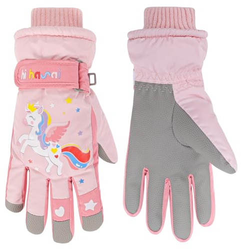 QKURT Kinder-Skihandschuhe, wasserdicht, PU, ​​warme Winterhandschuhe für Mädchen und Jungen, zum Rodeln, Snowboarden, Skaten, Thermohandschuh, winddicht, Schneehandschuh für kaltes Wetter, Alter 6–10