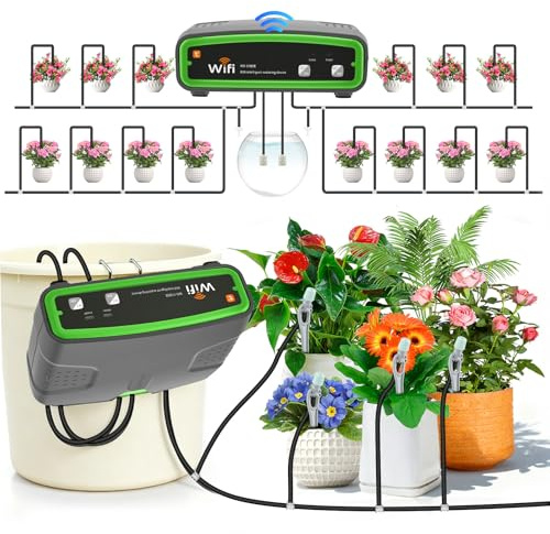 Wifi Sistema Di Irrigazione Automatica Per Vasi,Con Pompa Doppia,Controllo Remoto App,Installazione Automatica Per 20 Vasi,Kit Di Irrigazione Automatica Per Piante Da Interno,Balcone