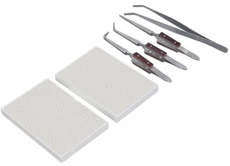 TOPINCN Kit de Soldadura de Joyería, 6 Herramientas de Soldadura con 2 Tablas de Cerámica, 1 Pinza, 3 Pinzas para Fabricación y Reparación de Joyas