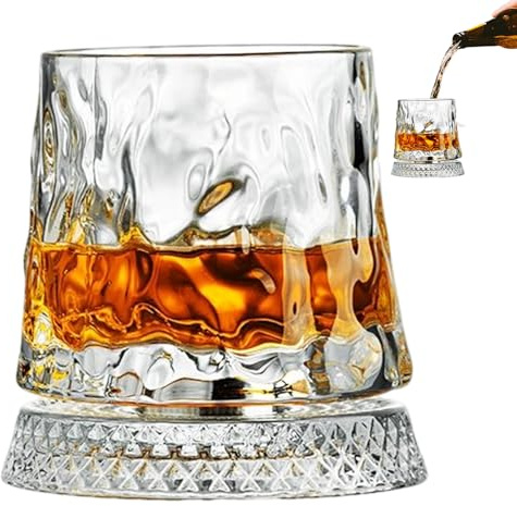Arroopu Roterande whiskyglas i kristall, roterbart gammaldags whiskyglas, roterande cocktailglas med avkopplad bas present för födelsedagar, semestrar, fars dag