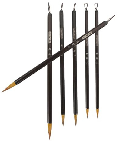 jojofuny Pinceles de Caligrafía China 6 Piezas Cerdas Naturales, Mango Metálico Negro, Tamaños Grande, Medio y Pequeño, para Pintura, Escritura y Arte Tradicional