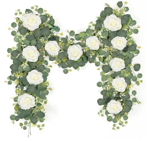 Guirnalda de Rosas Flores Artificiales Eucalipto Plantas Decorativas 2x1,8m