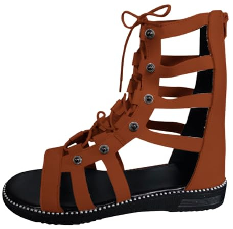 Sandales Femme Spartiate Été, Sandales Plates Confortables, Bout Ouvert | Lanières Croisées, Tige Ajourée Respirante, Semelle Antidérapante, Chaussures Mode pour Usage Quotidien