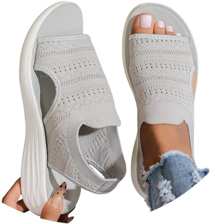 Sandales Femme - Été Confortable Orthopedique Chaussure Ete Sandale Chaussures Orthopédique Sandales Orthopédiques Respirantes en Tricot Semelle Souple Chaussures Décontractées